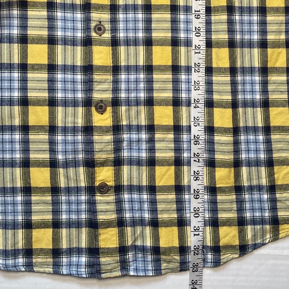 DULUTH Flannel Shirt Button Up Long Sleeve Yellow Blue Plaid Relaxed Mens XL - Picture 6 of 6